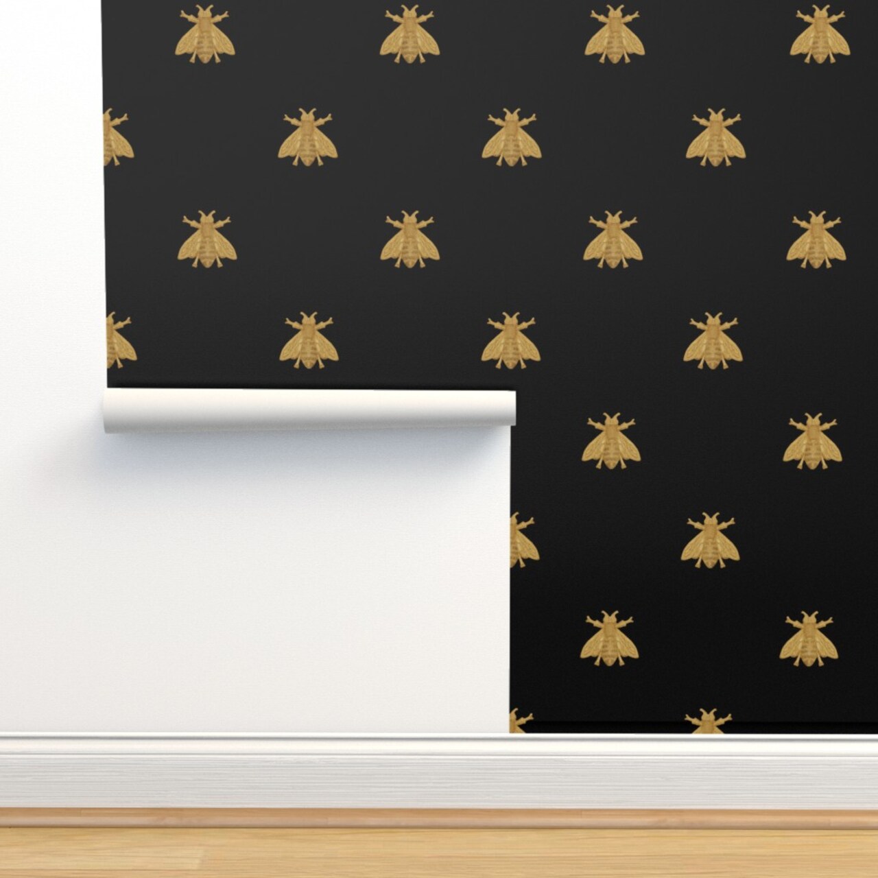 Napoleonic Bees French Gold Black Honeybee Antique Custom Removable Wallpaper by Spoonflower Peel & Stick Wallpaper 2FT Wide